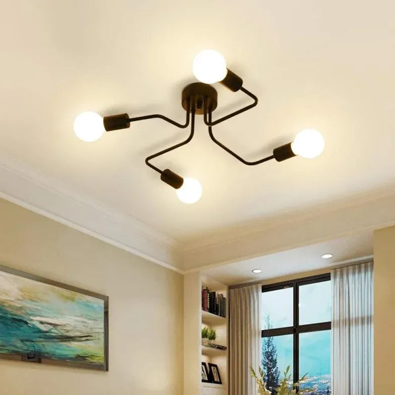 Multi-Light Branch Design Black Metal Ceiling Light