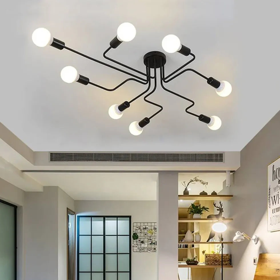 Multi-Light Branch Design Black Metal Ceiling Light