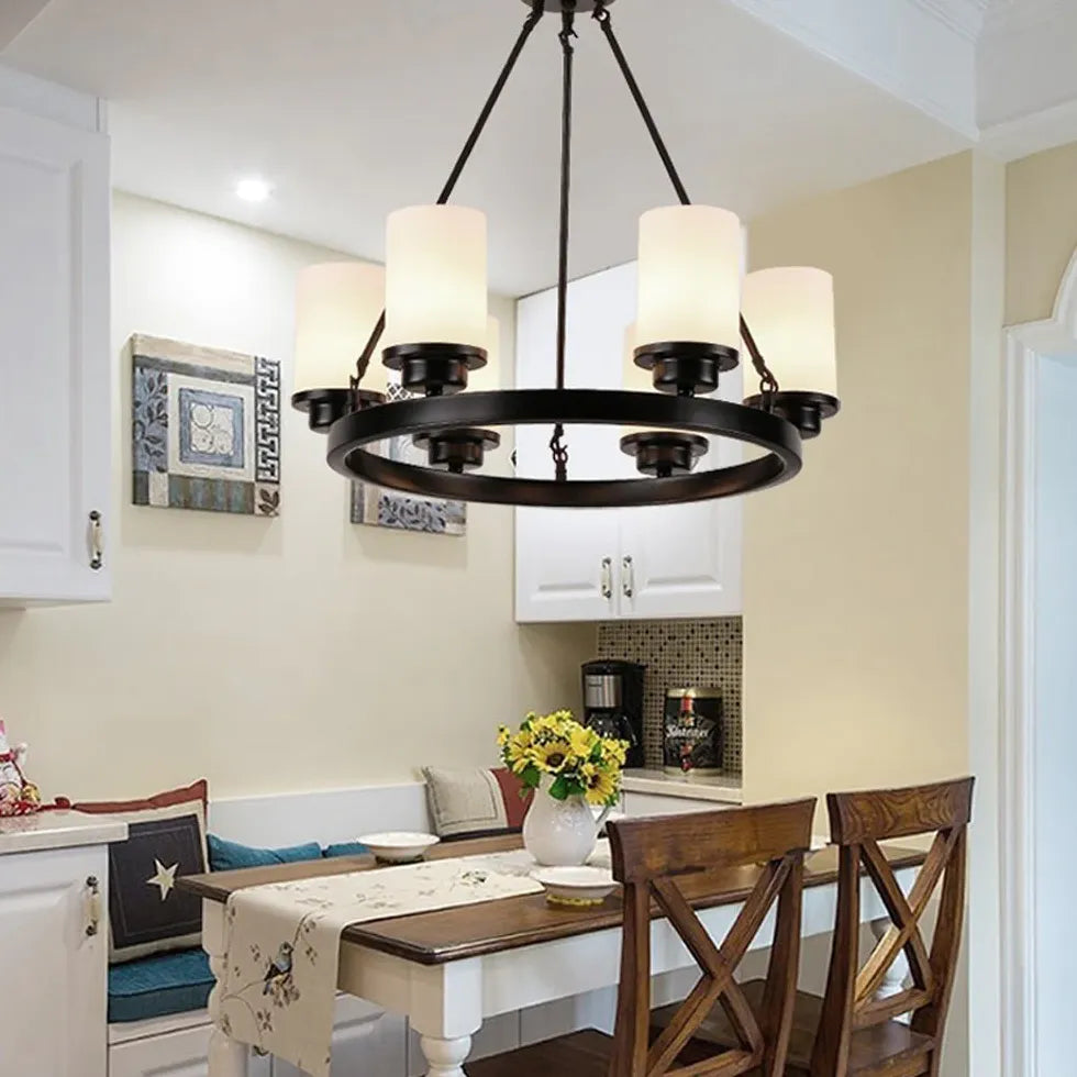 Multi-Light Glass Shades Black Pendant Light