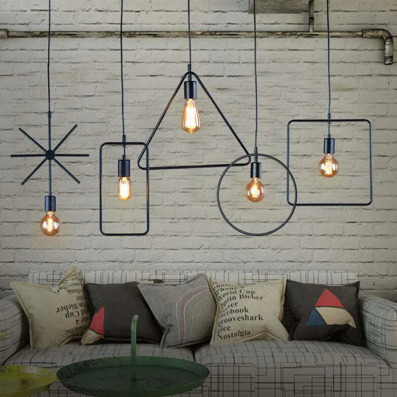 Rope Geometric Frame Black Industrial Pendant Light