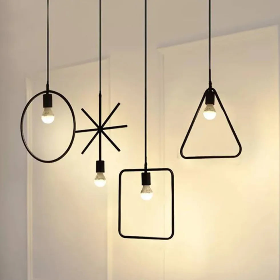 Rope Geometric Frame Black Industrial Pendant Light