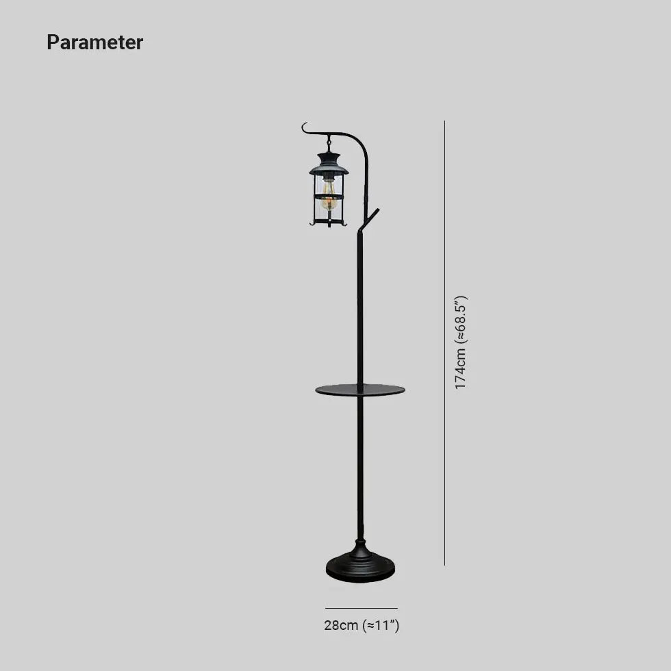 Stile lanterna nera con lampada da pavimento vassoio