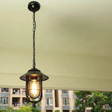 Lantern-Style Black Metal Industrial Pendant Light