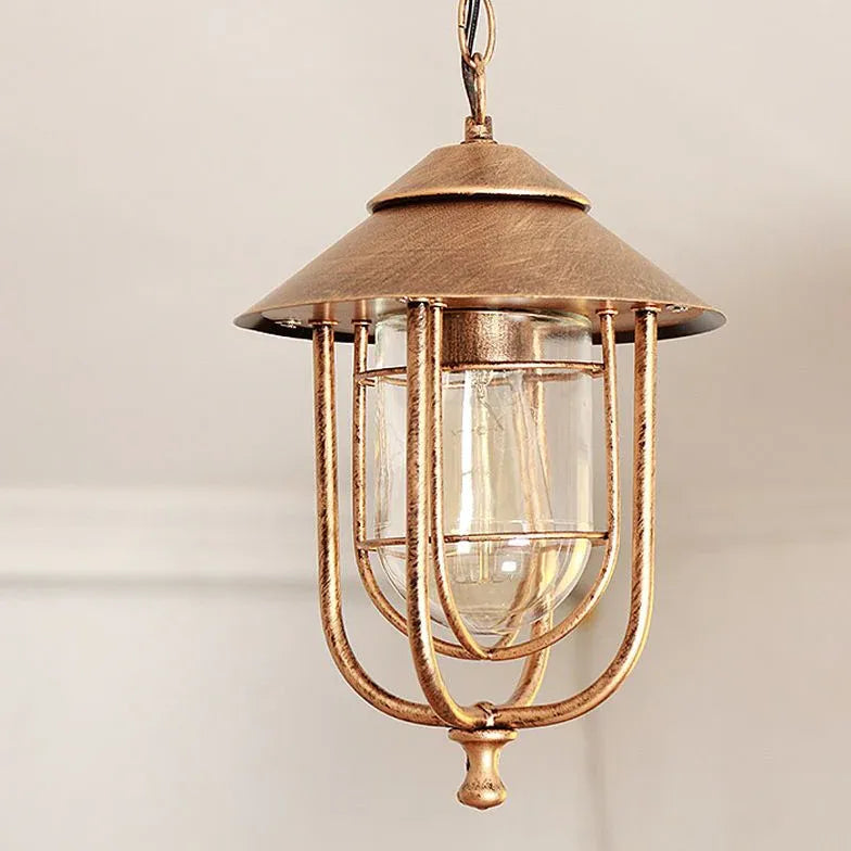 Lantern-Style Black Metal Industrial Pendant Light