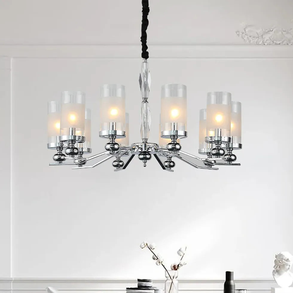 Cylindrical Shade Silver Modern Glass Chandelier