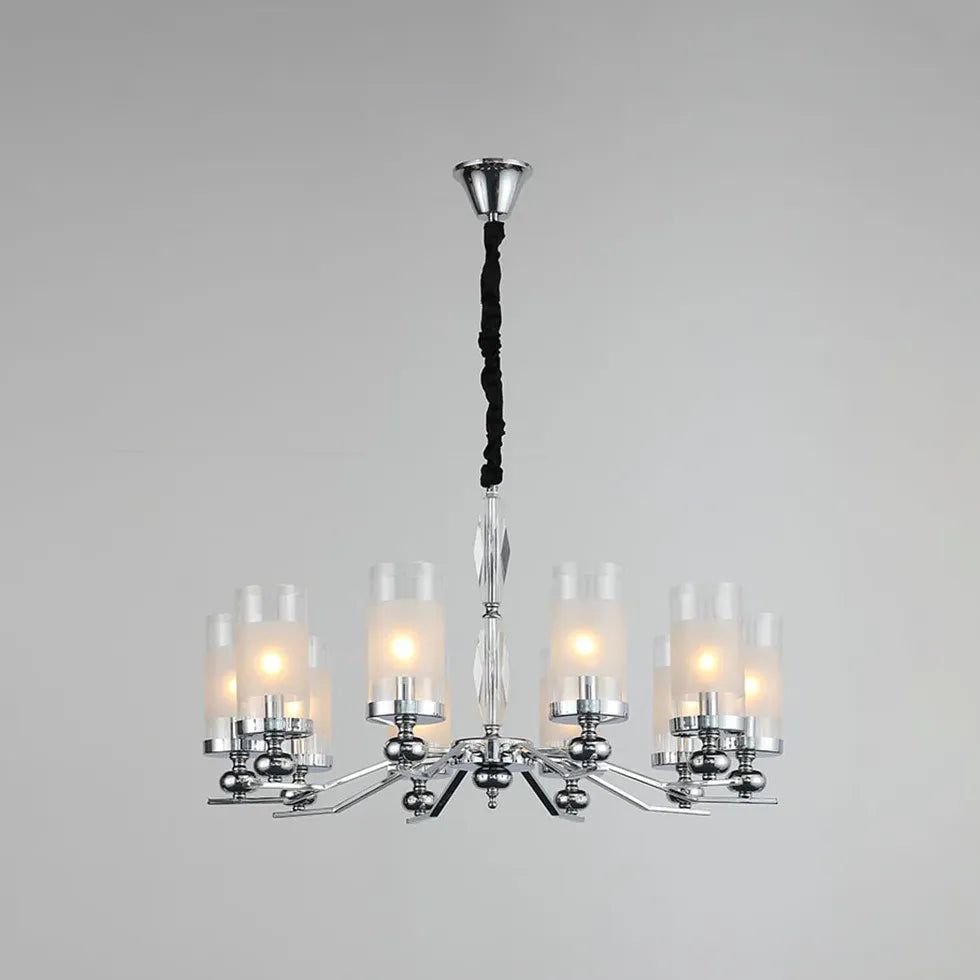 Cylindrical Shade Silver Modern Glass Chandelier