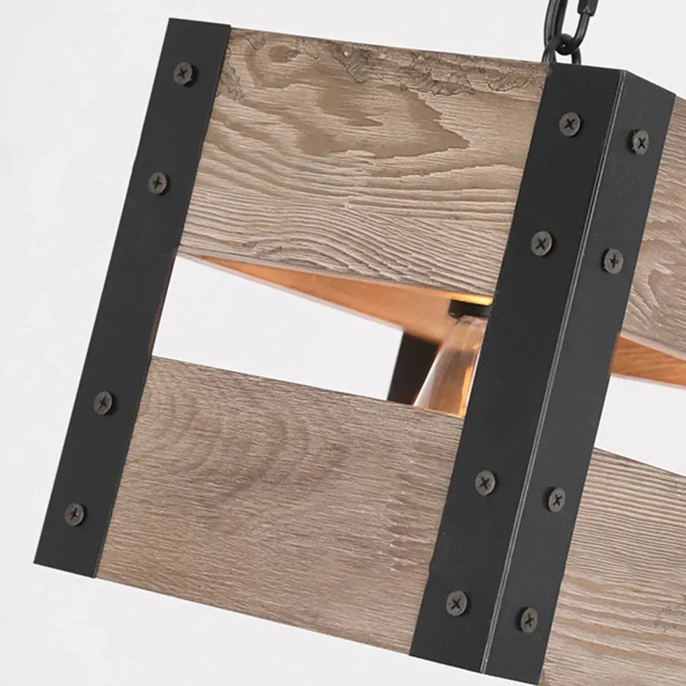 Lampadari in Legno Rustico con Forma Cubica