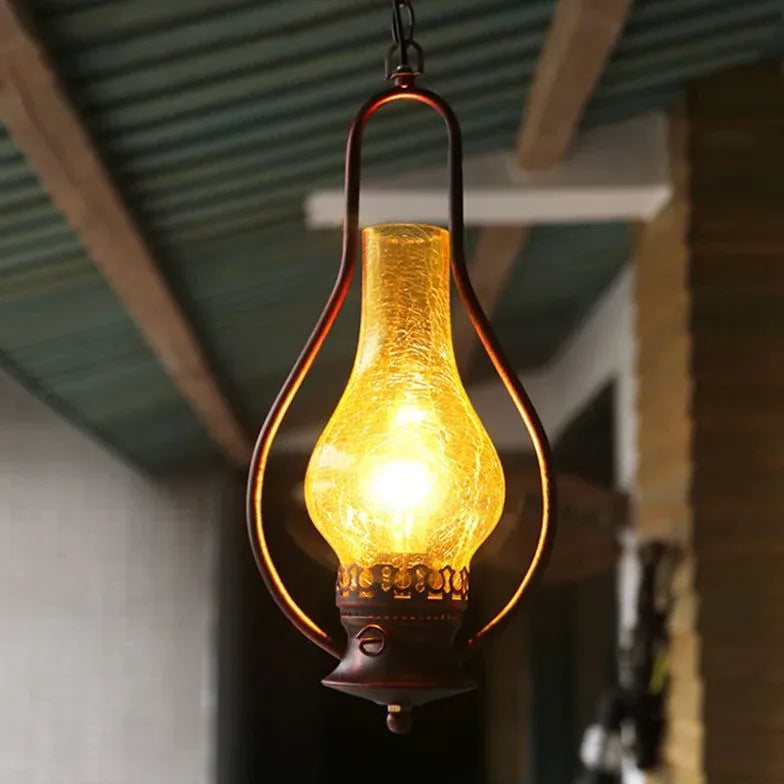 Vintage Oil Lamp-Shaped Glass Pendant Light