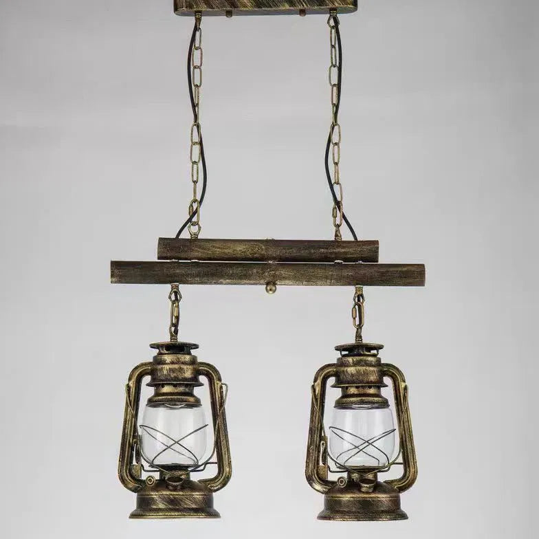 Dual Lantern Design Glass Industrial Pendant Light