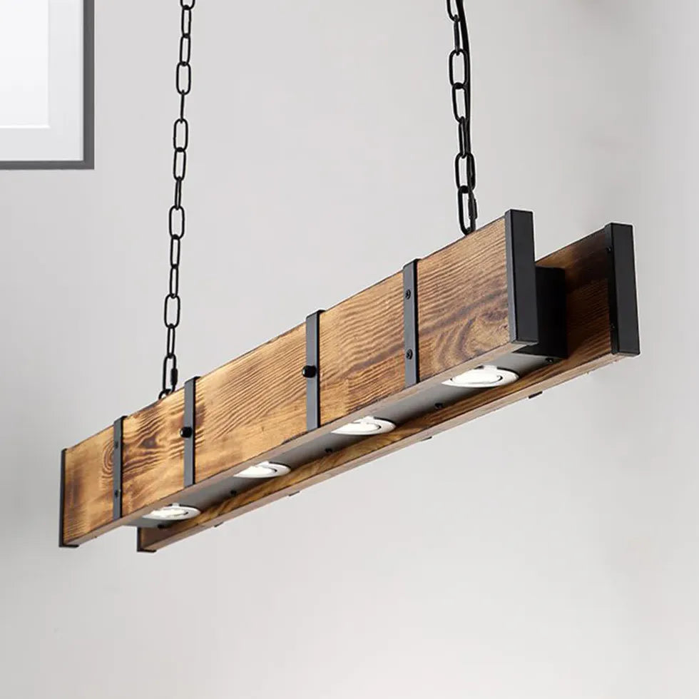 Rectangular Vintage Wooden Dining Room Pendant Light