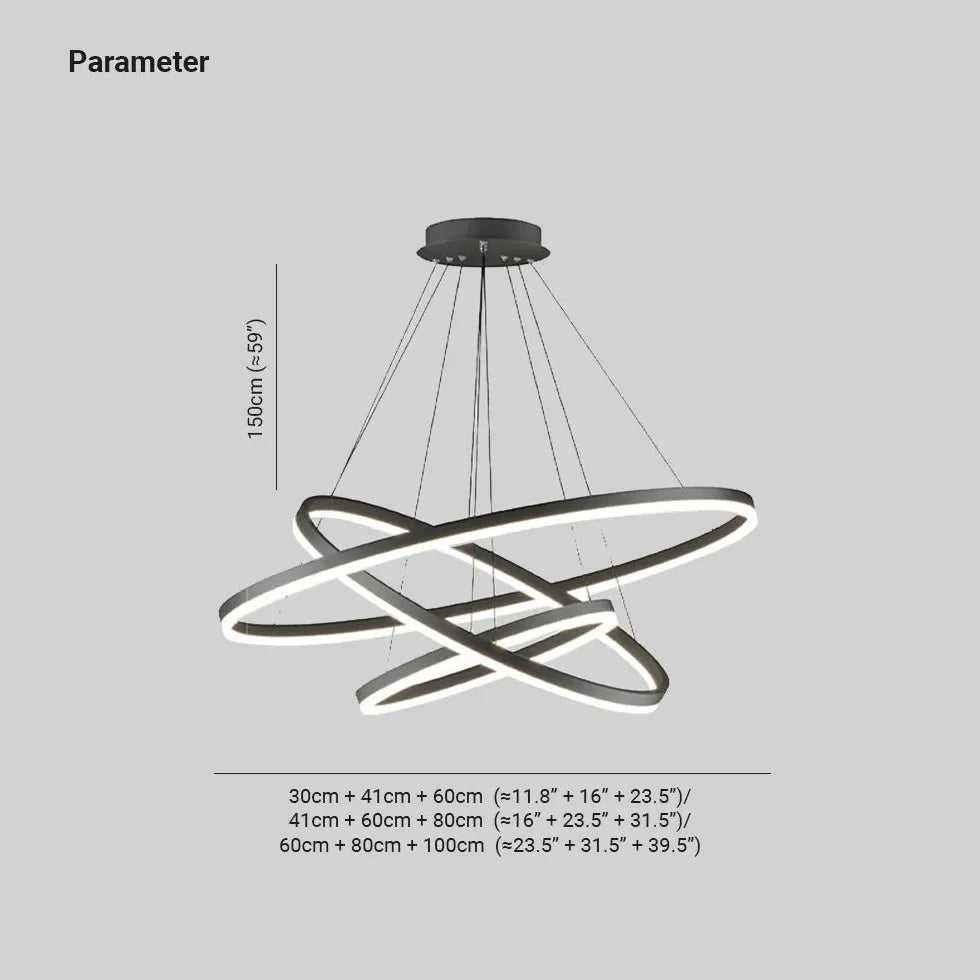 Lampadario moderno grande Anelli neri eleganti