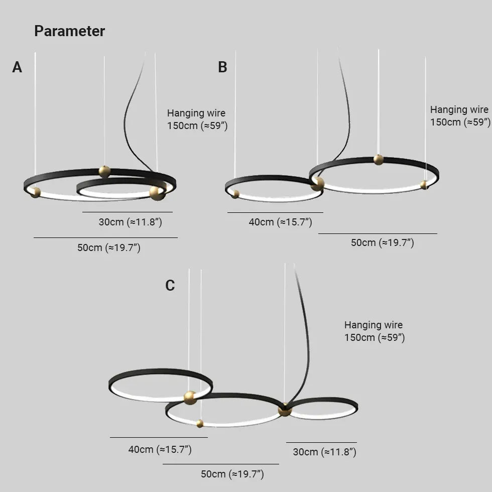 Lampadari a plafoniera moderni cerchio doppio nero