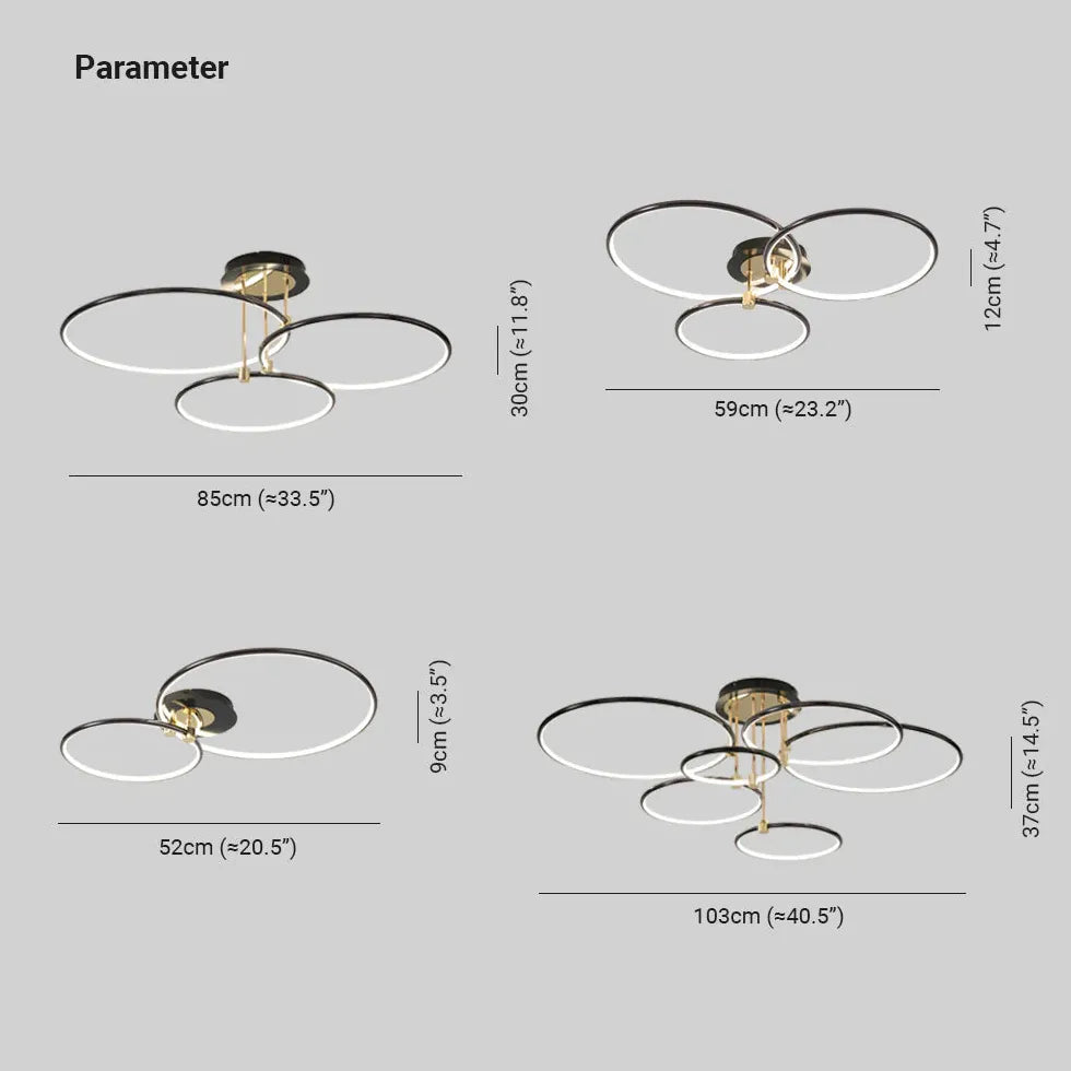 Anello a più luci moderne Luce a soffitto a LED nero