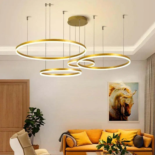 Lampadario Circolare LED Dimmerabile in Metallo Design Moderno per Soggiorno