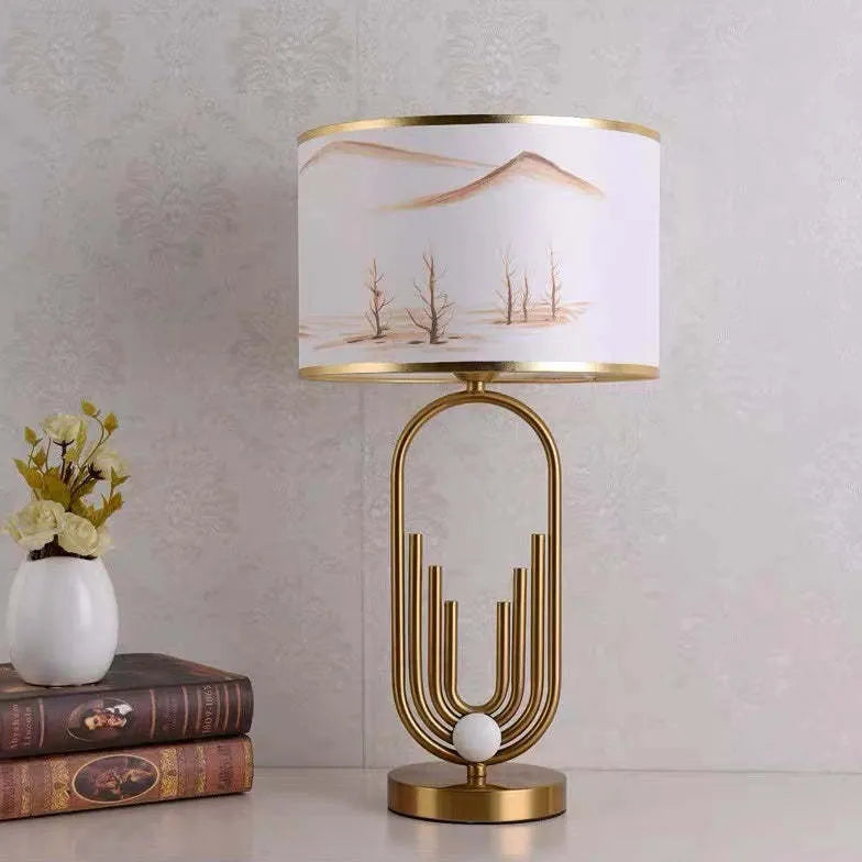 Cylindrical Landscape Pattern Artistic Table Lamp