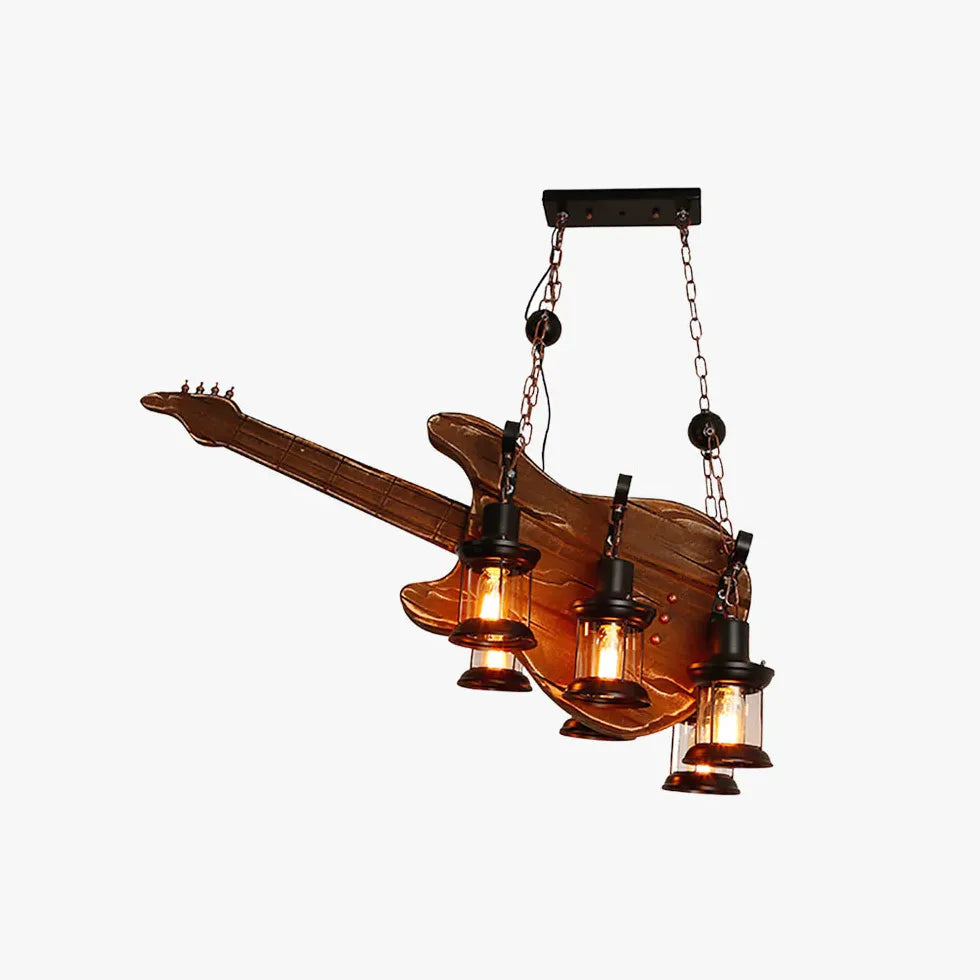 Guitar-Shaped Vintage Wood Dining Room Pendant Light