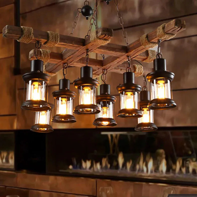 Fence Kerosene Lamp Industrial Wooden Chandelier