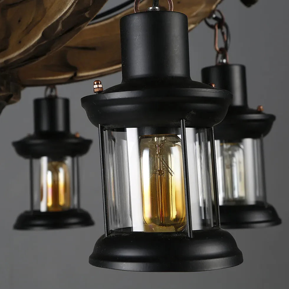 Multi-Light Wooden Lantern Dining Room Pendant Light