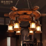 Wooden Wheel Shaped Multi-Light Industrial Chandelier