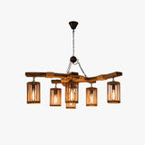 Lampadario Industrial Vintage Gabbia Legno Design
