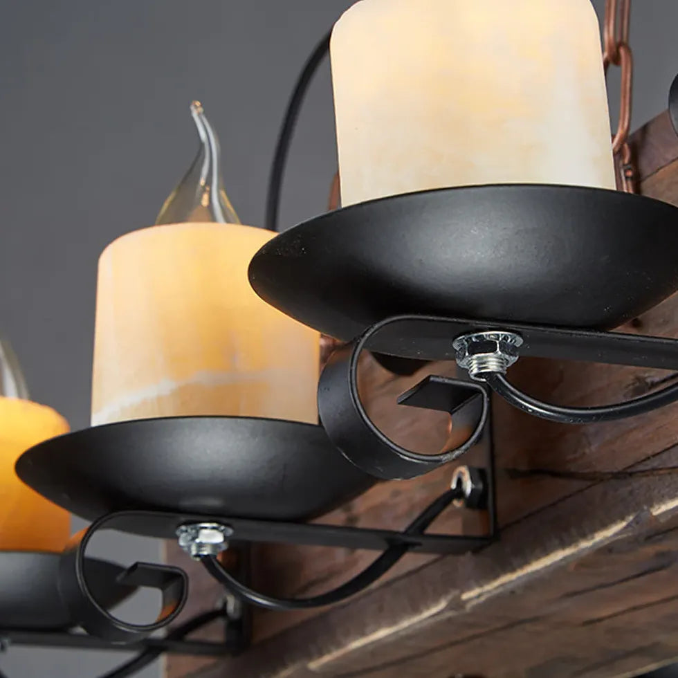 Boat-Shaped Wooden Vintage Candle-Style Pendant Light