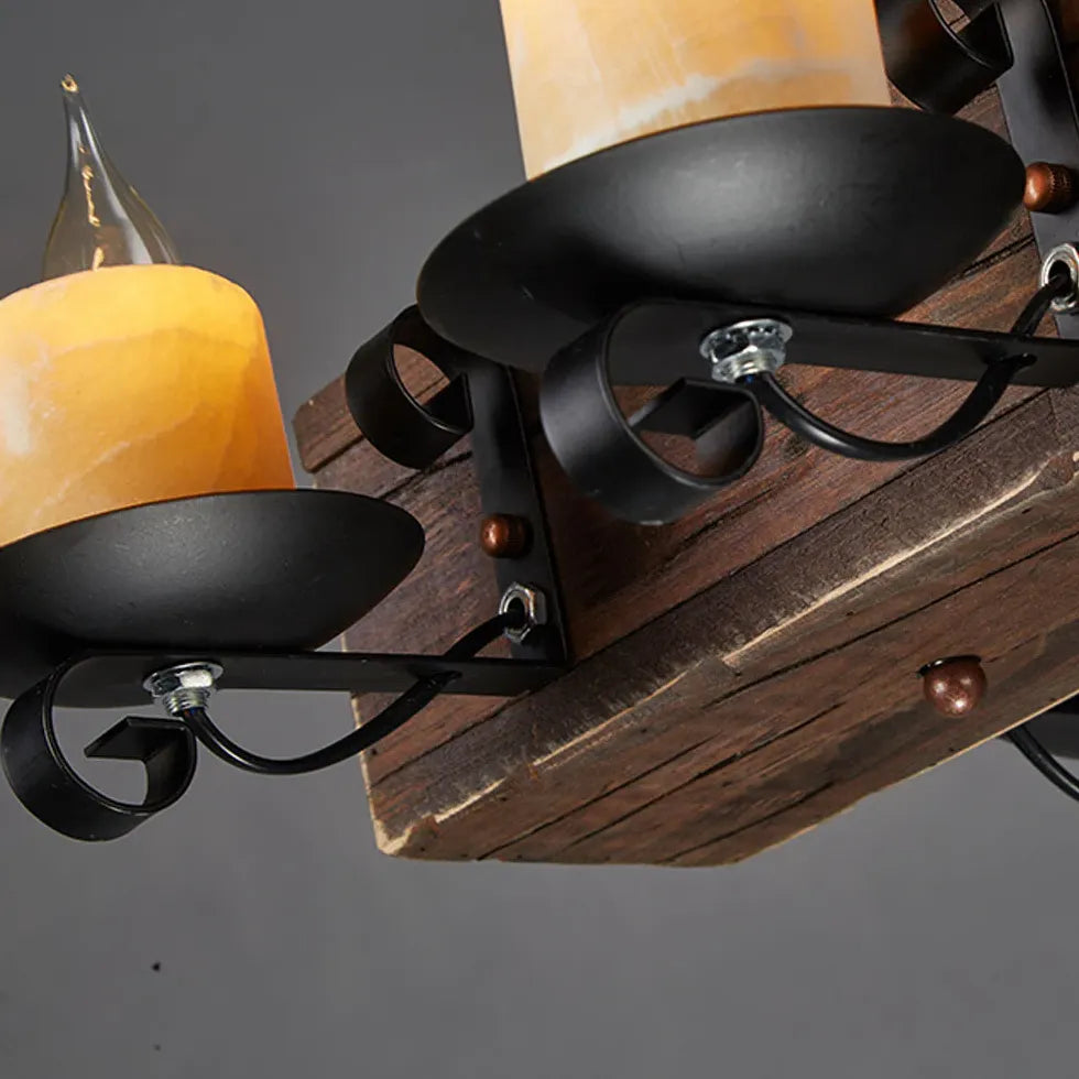 Boat-Shaped Wooden Vintage Candle-Style Pendant Light