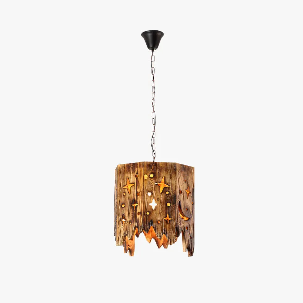 Dark Wood Carved Vintage Pendant Light