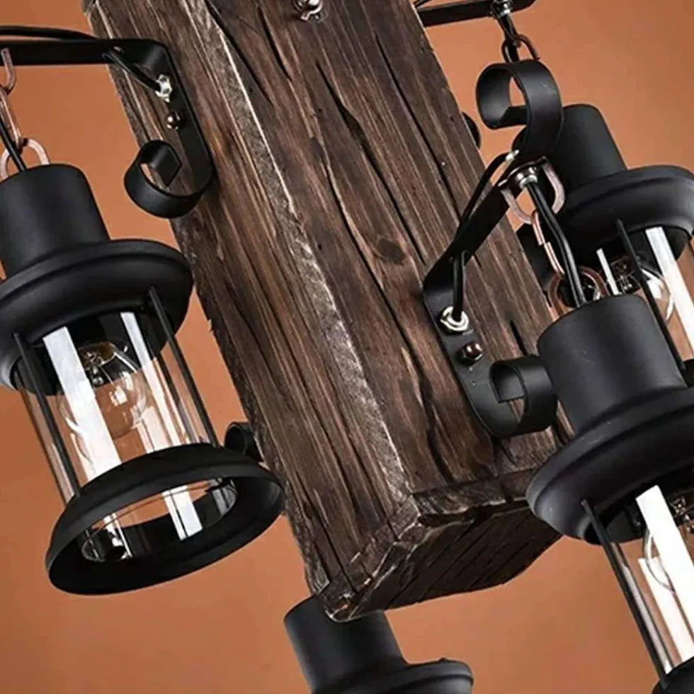 Multiple Lantern Wooden Vintage Pendant Light