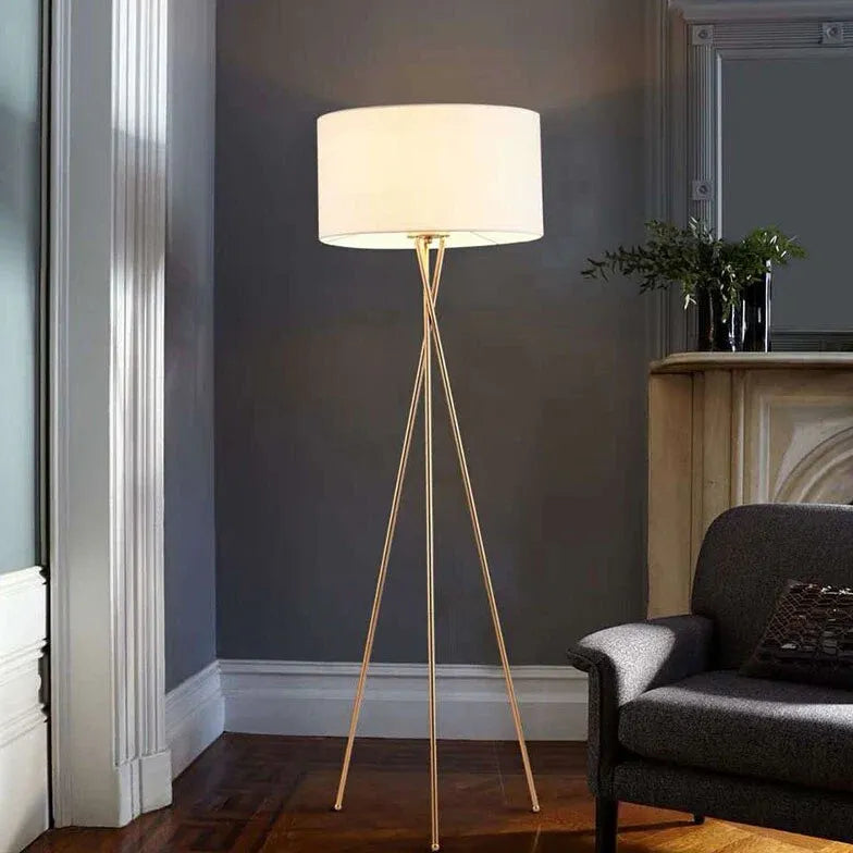 Beige Round Shade Tripod Floor Lamp