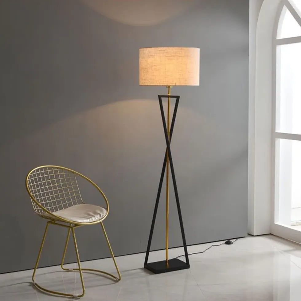 Cylindrical Crossed Tripod Floor Lamp