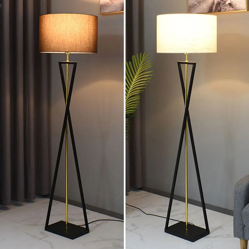 Cylindrical Crossed Tripod Floor Lamp