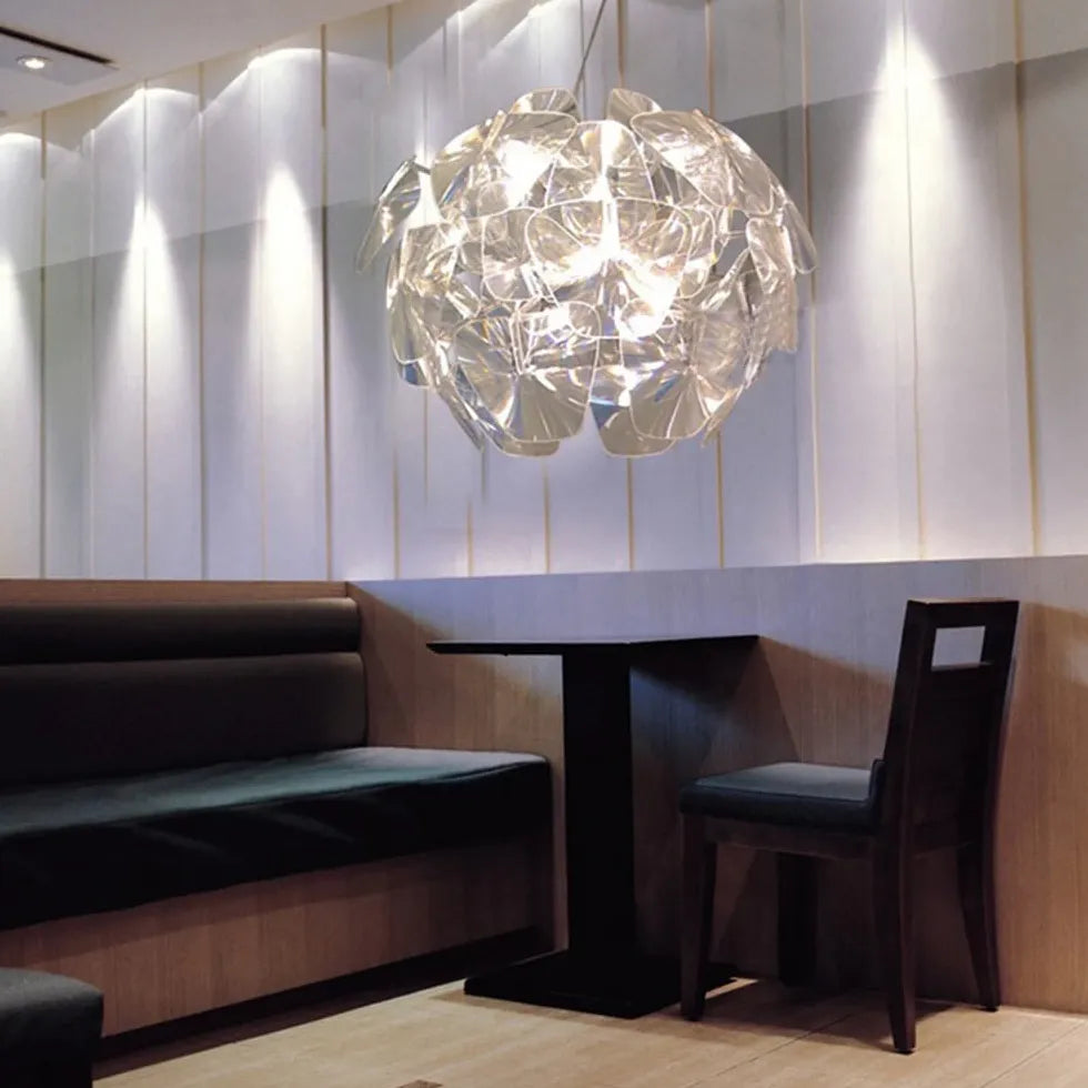 Crystal-adorned Spherical Modern White Pendant Light