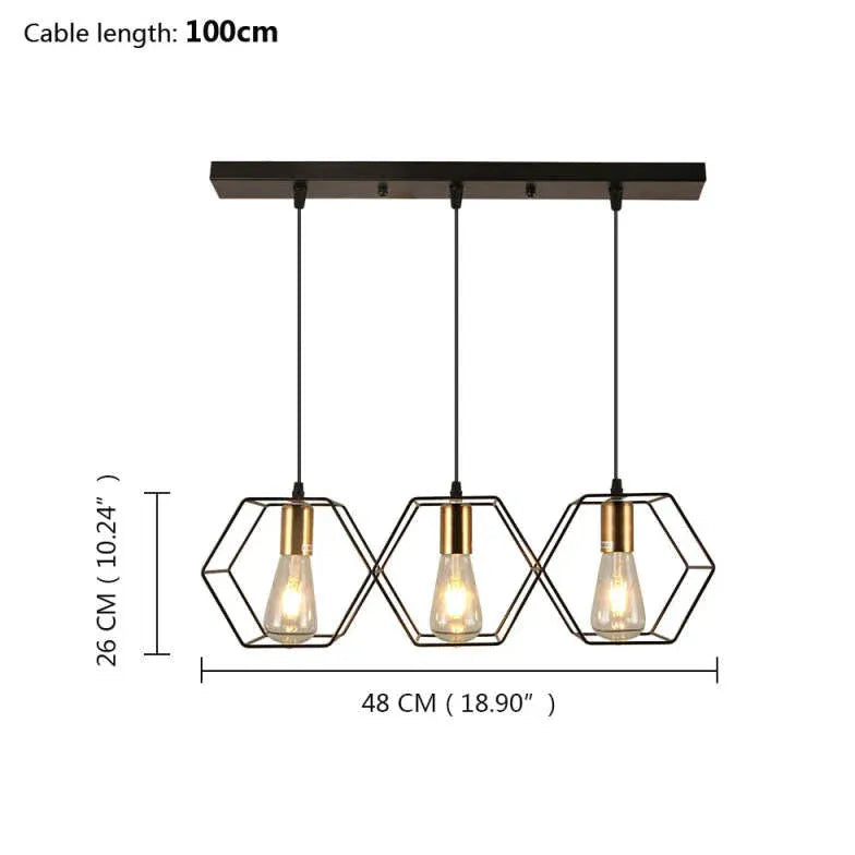 Three-Light Hexagonal Shade Black Industrial Pendant Light