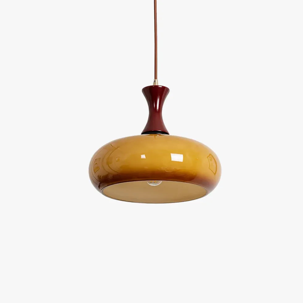 Flat Spherical Brown Glass Vintage Pendant Light