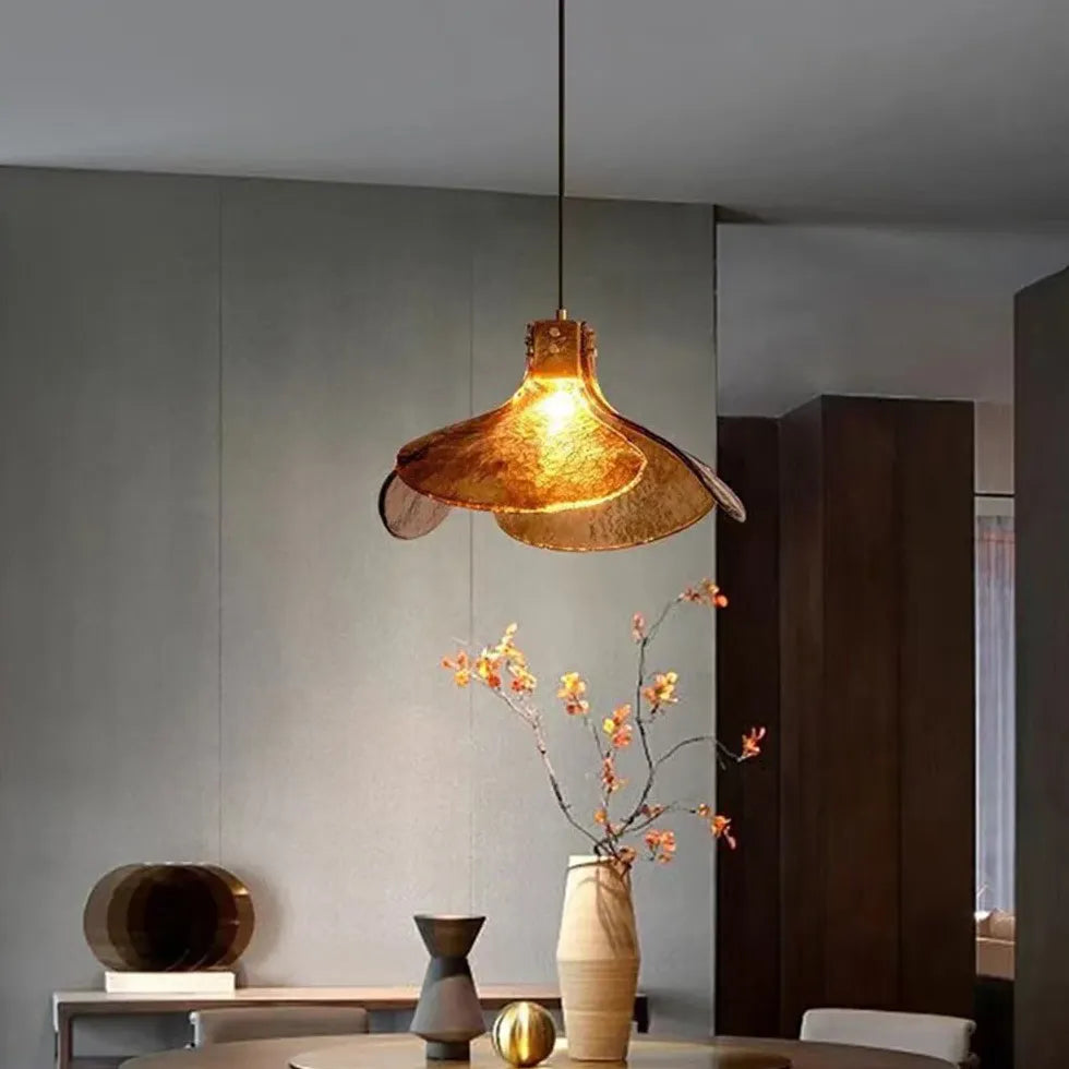 Lampadario Liberty Vetro Elegante Design in Amber