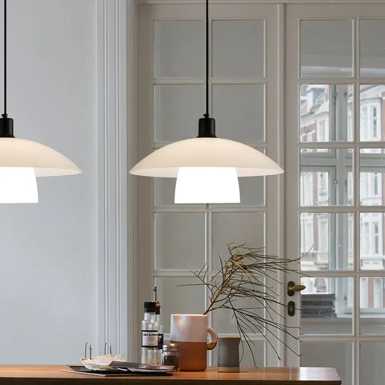 Double Layer White Shade Glass Pendant Light