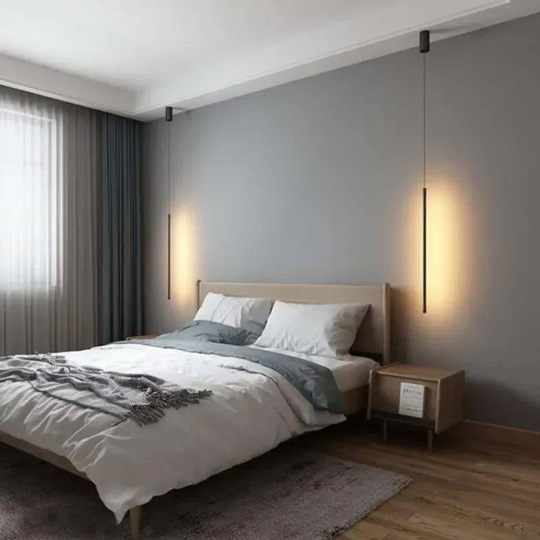 Lampada a sospensione verticale minimalista lineare LED dimmerabile nera da comodino