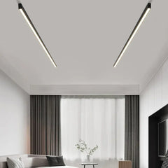 Plafoniera a soffitto lunga LED stile minimal dimmerabile nera per soggiorno