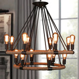 Black Double Ring Multi-Bulb Vintage Chandelier