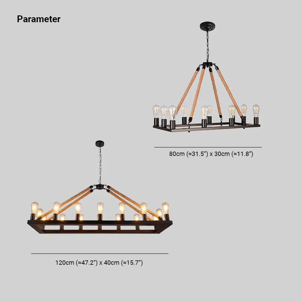 Square Multi-Bulb Rope Industrial Pendant Light