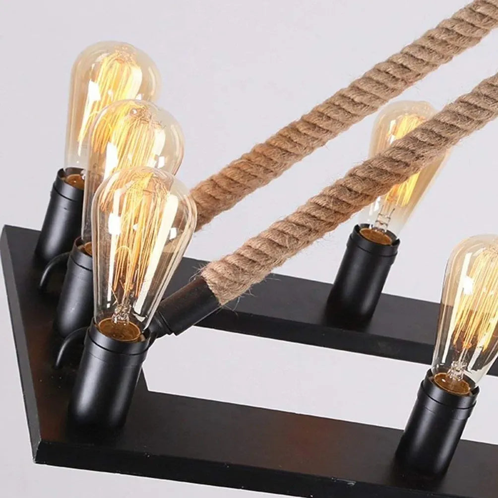 Square Multi-Bulb Rope Industrial Pendant Light