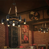 Black Wheel-Shaped Multi-Bulb Industrial Pendant Light