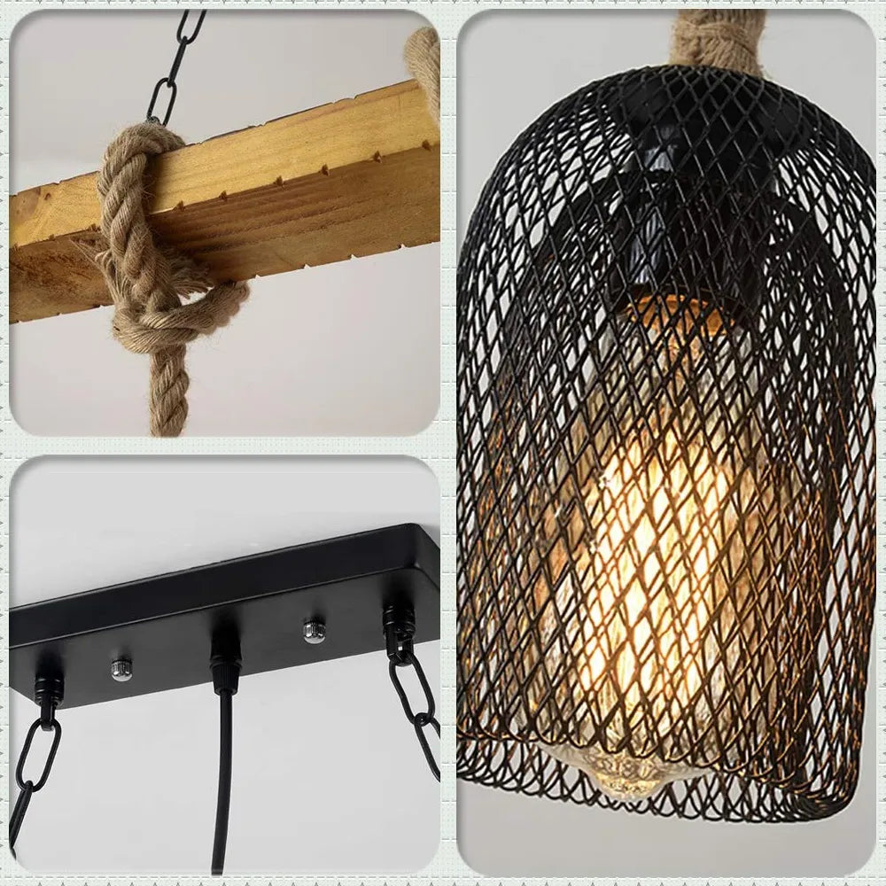 Multi-Bulb Rope Linear Industrial Pendant Light