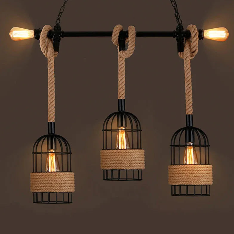 Three-Head Birdcage Linear Industrial Pendant Light