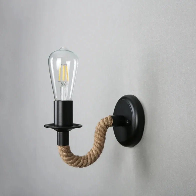 Lampada Applique Industriale Design Retro Corda Nera