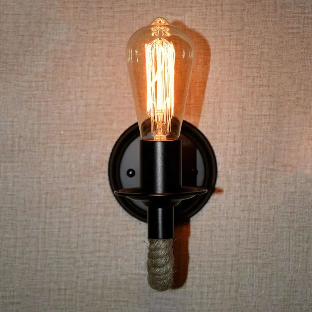 Lampada Applique Industriale Design Retro Corda Nera