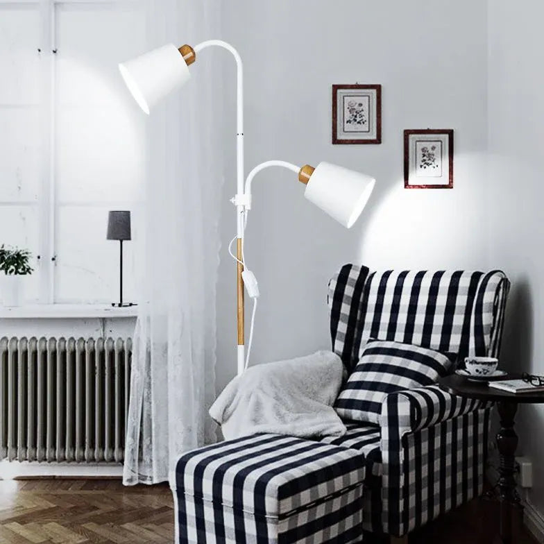 Double-Head Adjustable Black Floor Lamp