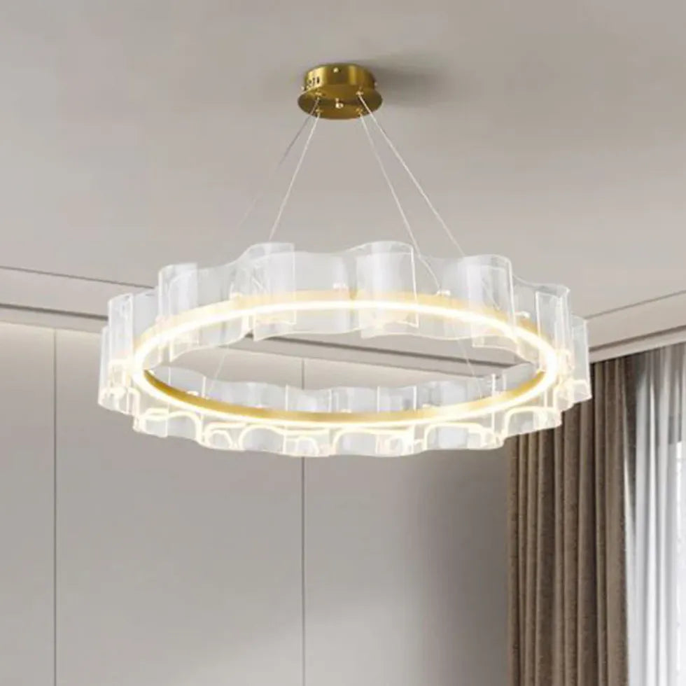 Lampadario Moderno Rotondo Elegante Dorato Led