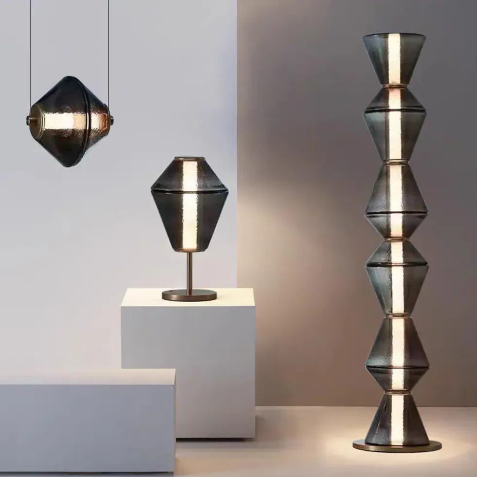 Black Geometric Stacked Floor Lamp