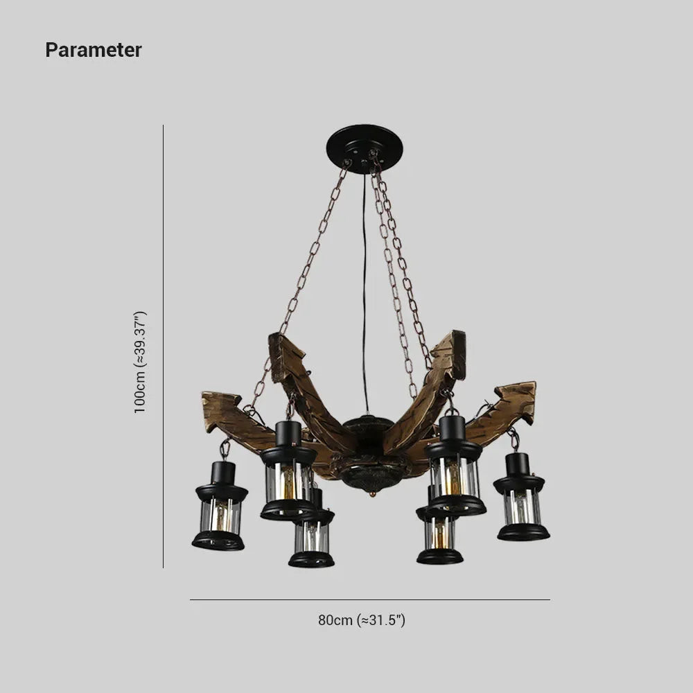 Lampadario a Sospensione in Legno Multi Lanterne